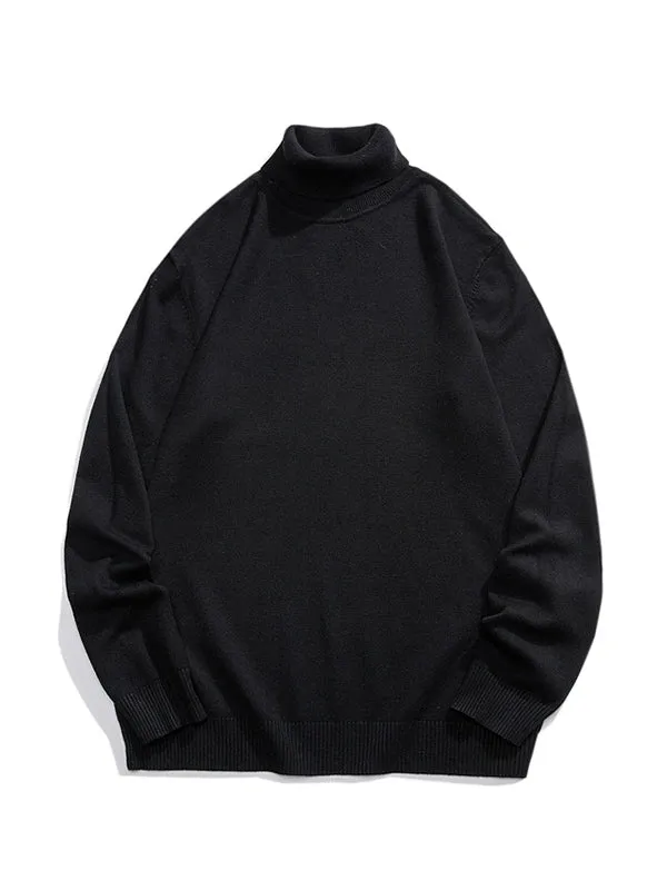 Men's Retro Simple Solid Color Turtleneck Loose Knitted Sweater