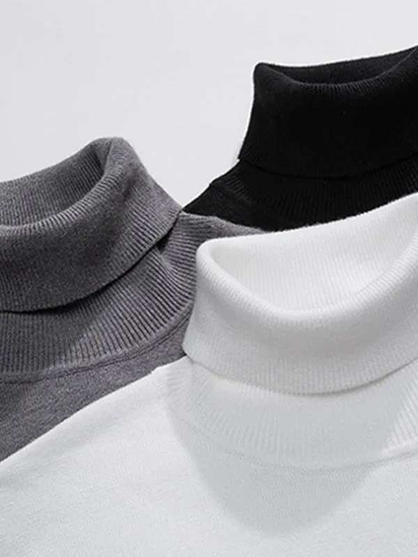 Men's Retro Simple Solid Color Turtleneck Loose Knitted Sweater