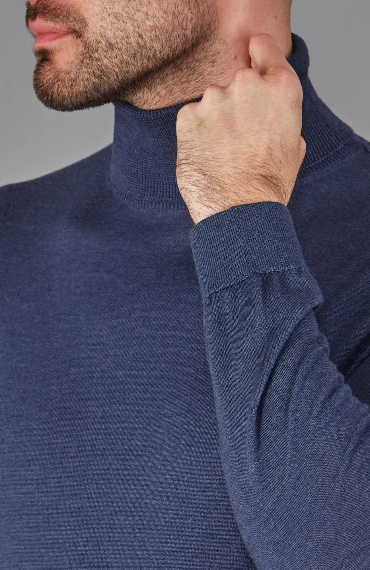 Mens Superfine Merino Silk Roll Neck Jumper