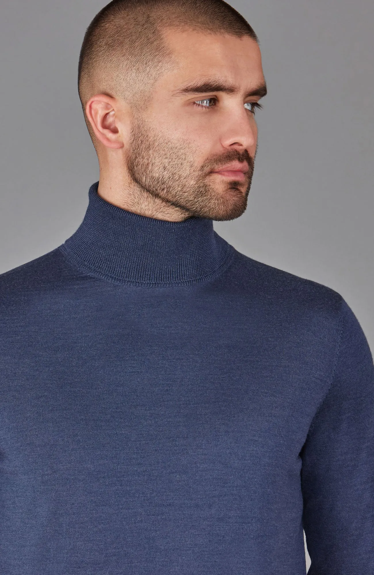 Mens Superfine Merino Silk Roll Neck Jumper