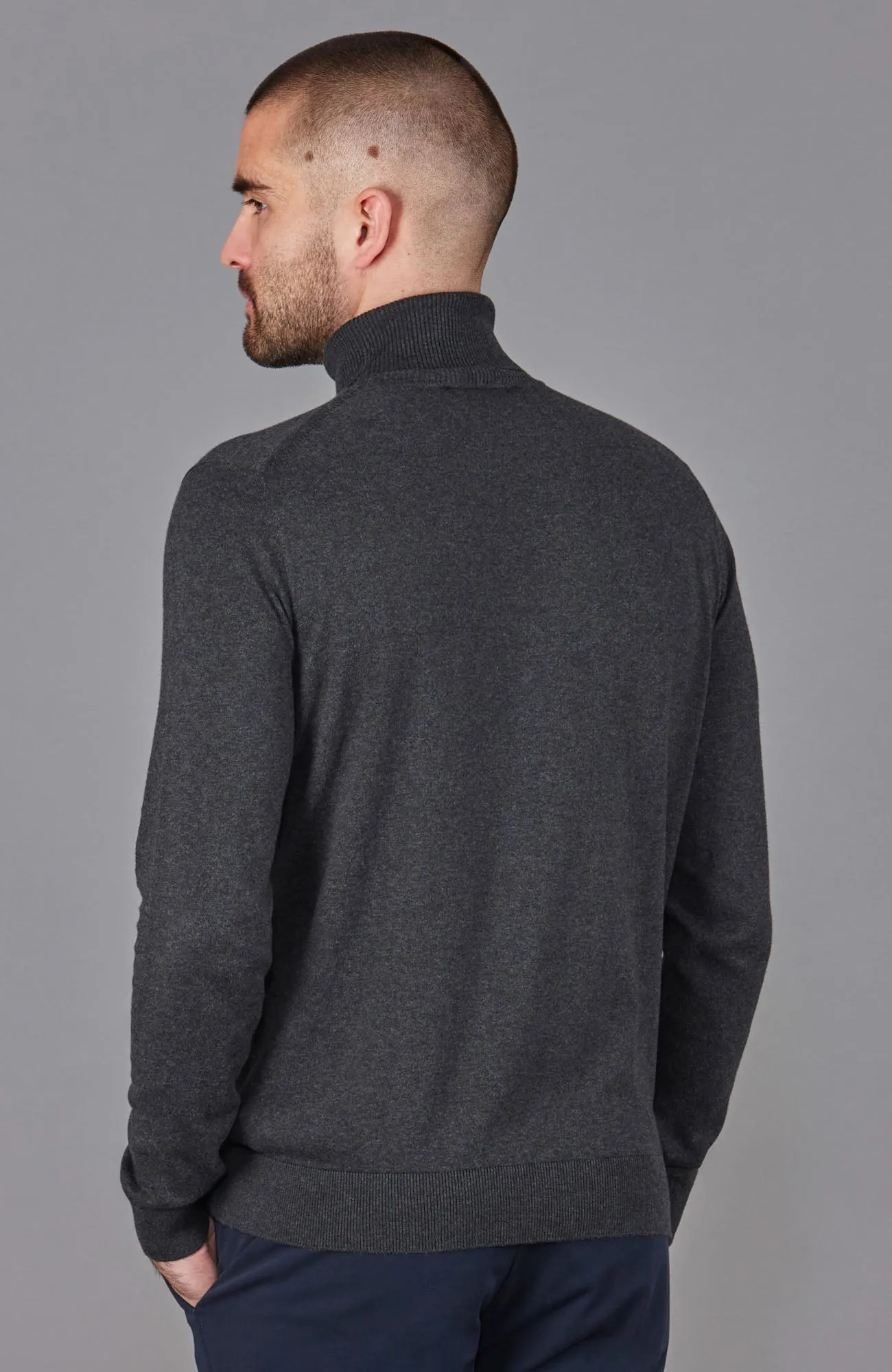 Mens Ultra Fine Cotton Roll Neck Jumper