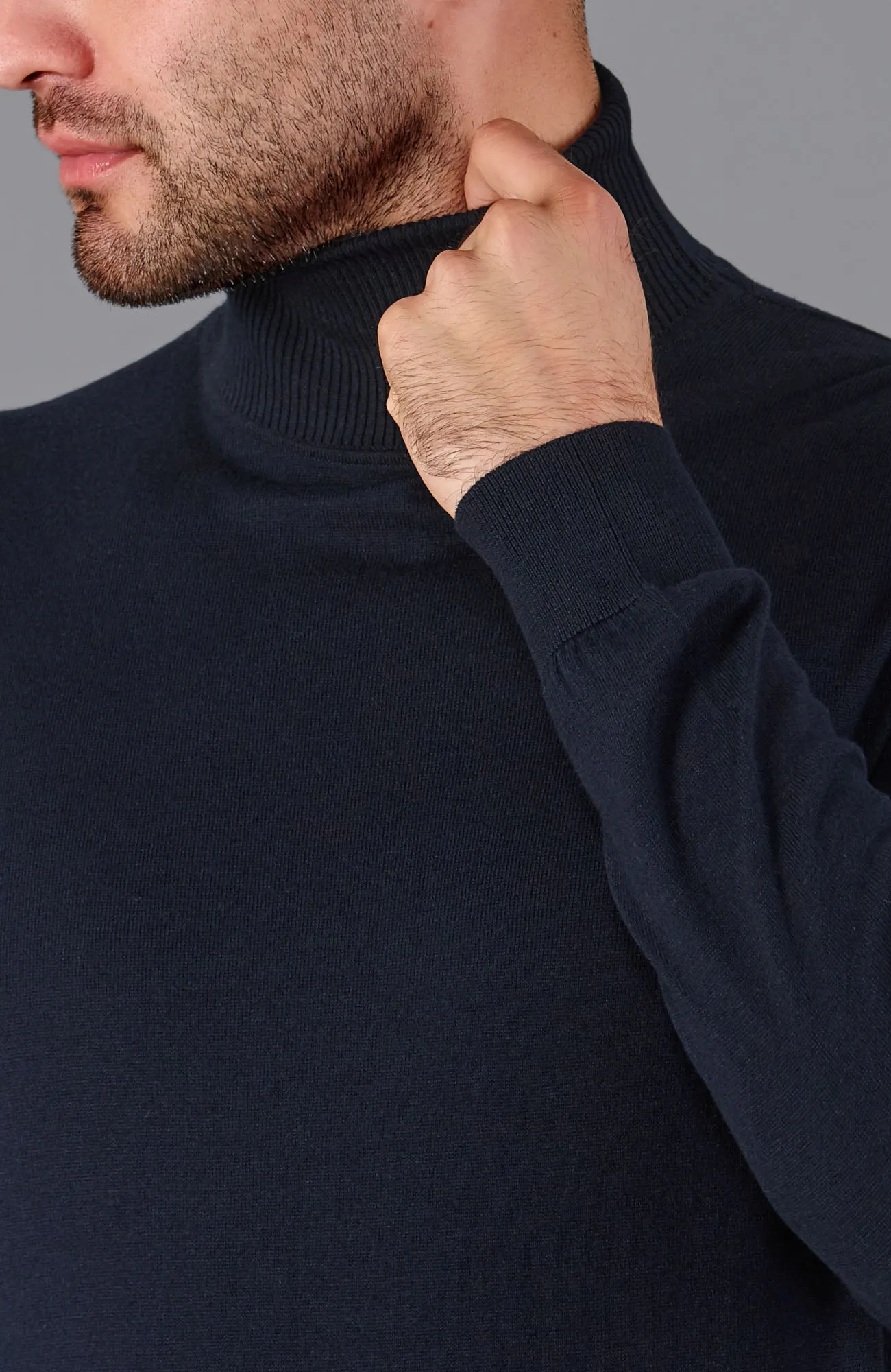 Mens Ultra Fine Cotton Roll Neck Jumper