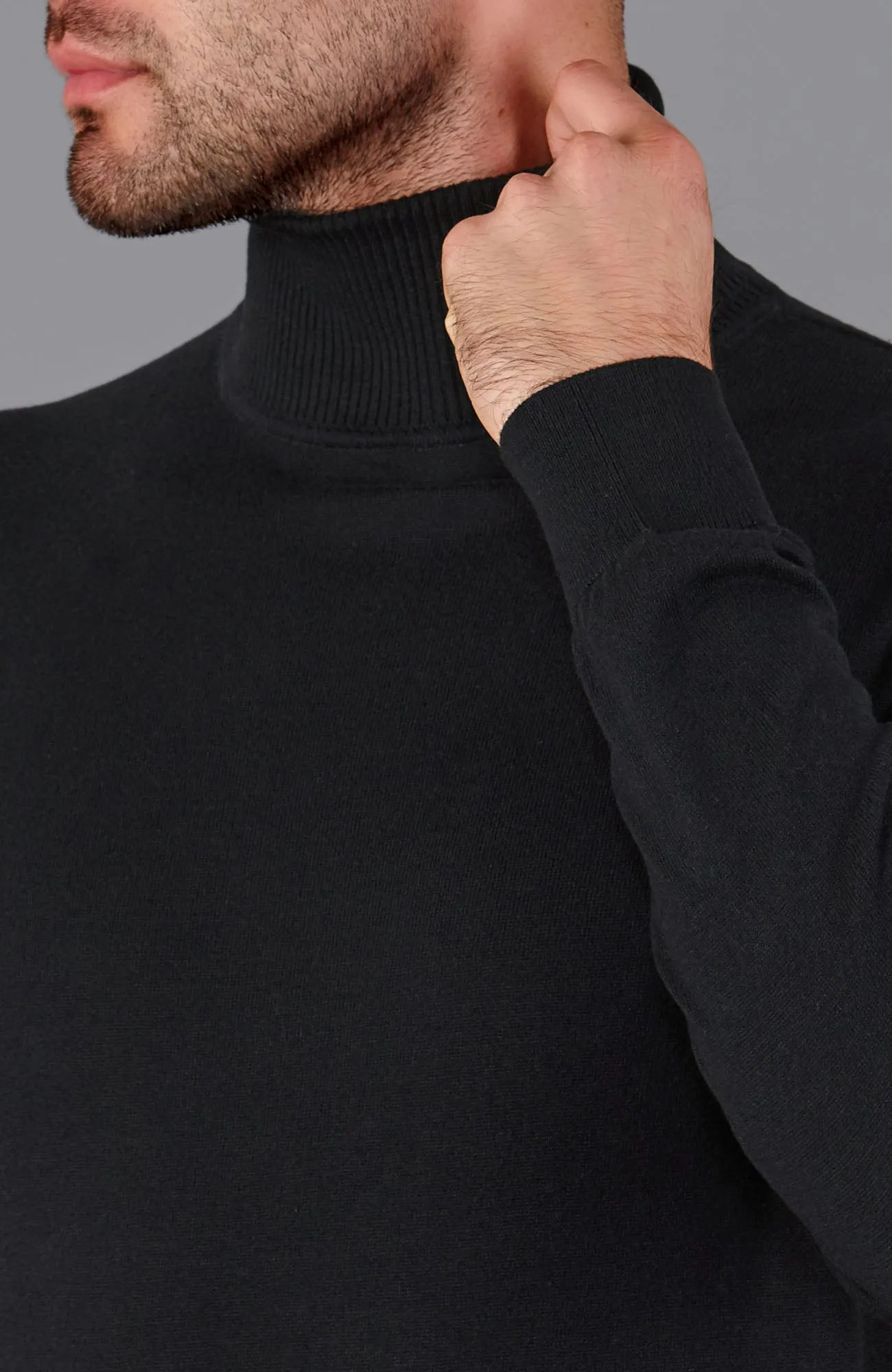 Mens Ultra Fine Cotton Roll Neck Jumper