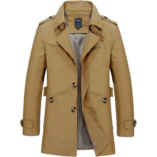 Men's Windbreaker Notch Lapel Single Breasted Jacket Coat