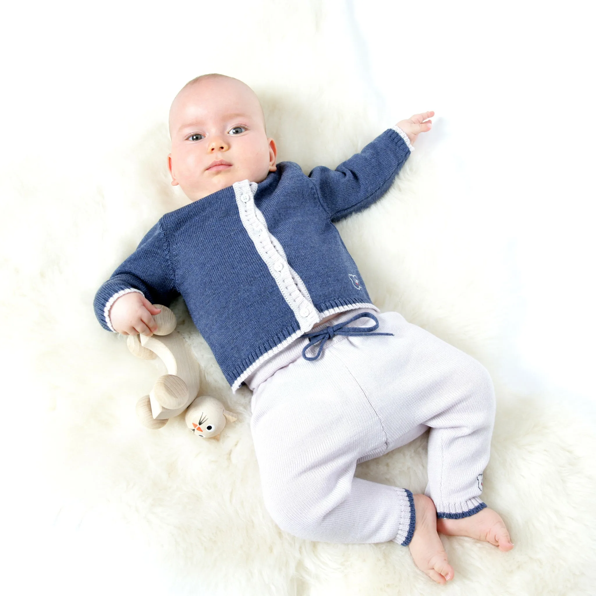 Merino Baby Cardigan & Leggings Set - Denim