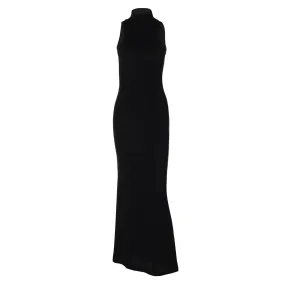 Metaversmall Turtleneck Sleeveless Long Dresses for Women Autumn 2024 Elegant Sexy Black Maxi Party Dress P95-BE30