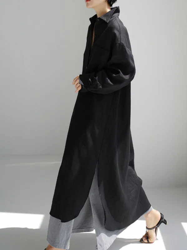 Minimalist Style Cotton And Linen Shirt Maxi Dress