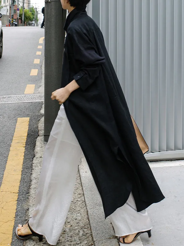 Minimalist Style Cotton And Linen Shirt Maxi Dress