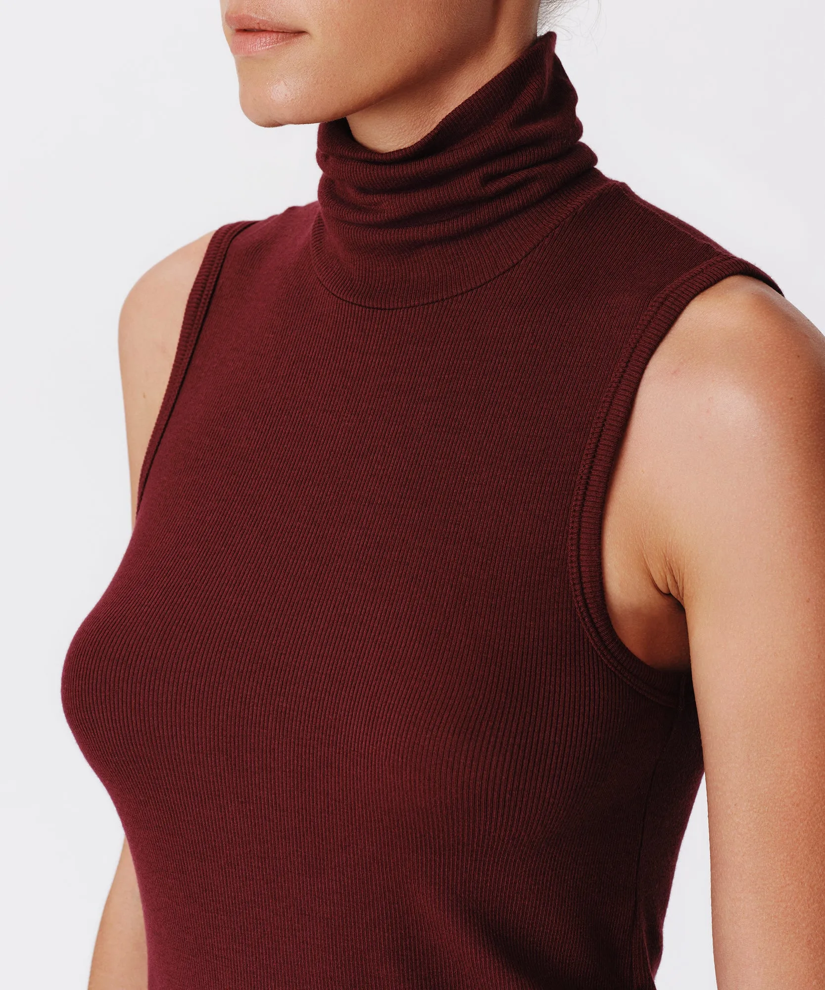 Modal Rib Sleeveless Turtleneck - Merlot