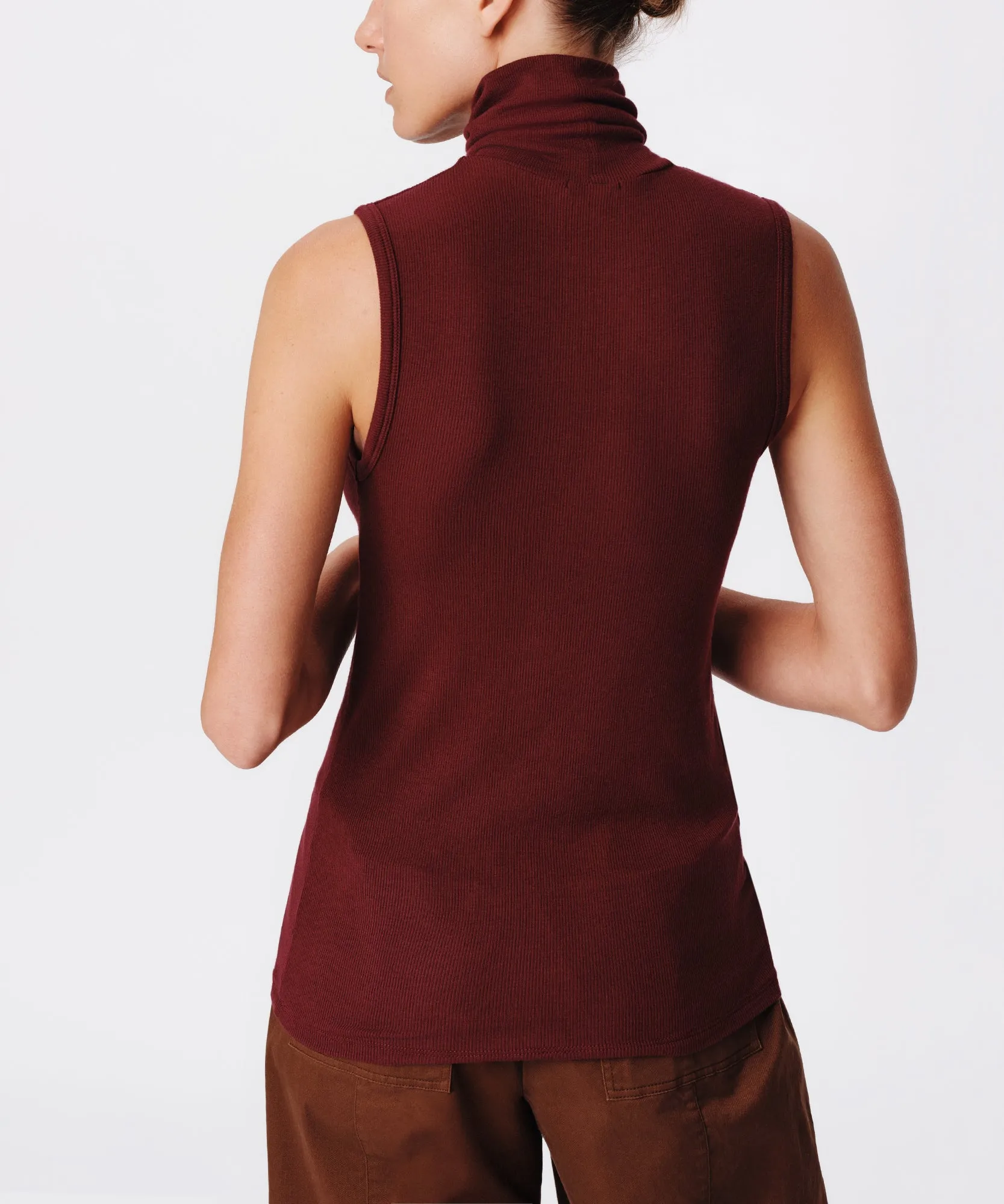 Modal Rib Sleeveless Turtleneck - Merlot