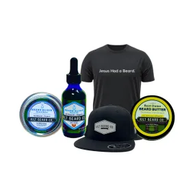 Moisturizing Powerhouse Beard Kit - Peppermint, Mango (Balm, Oil, Butter, Hat, T-shirt)