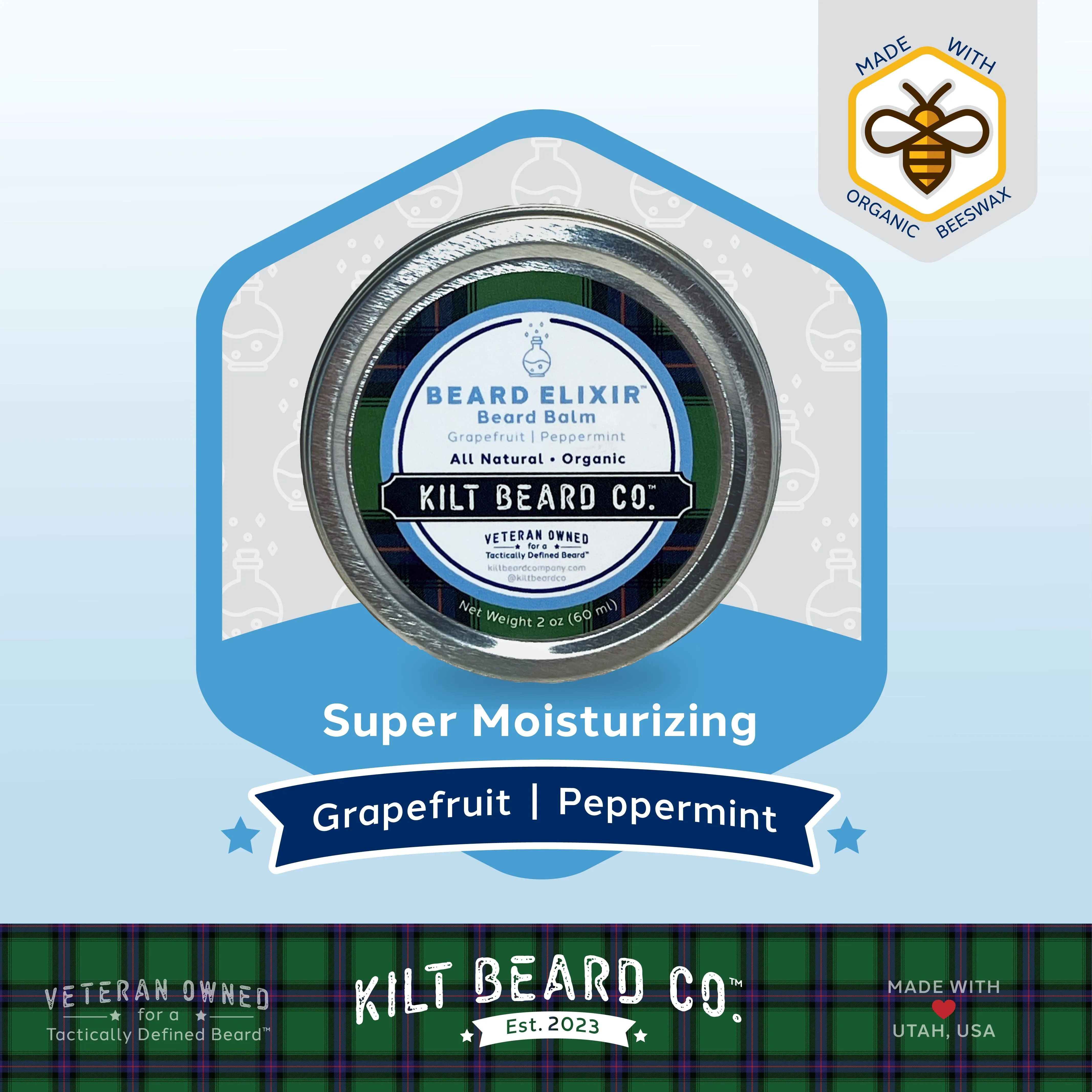 Moisturizing Powerhouse Beard Kit - Peppermint, Mango (Balm, Oil, Butter, Hat, T-shirt)