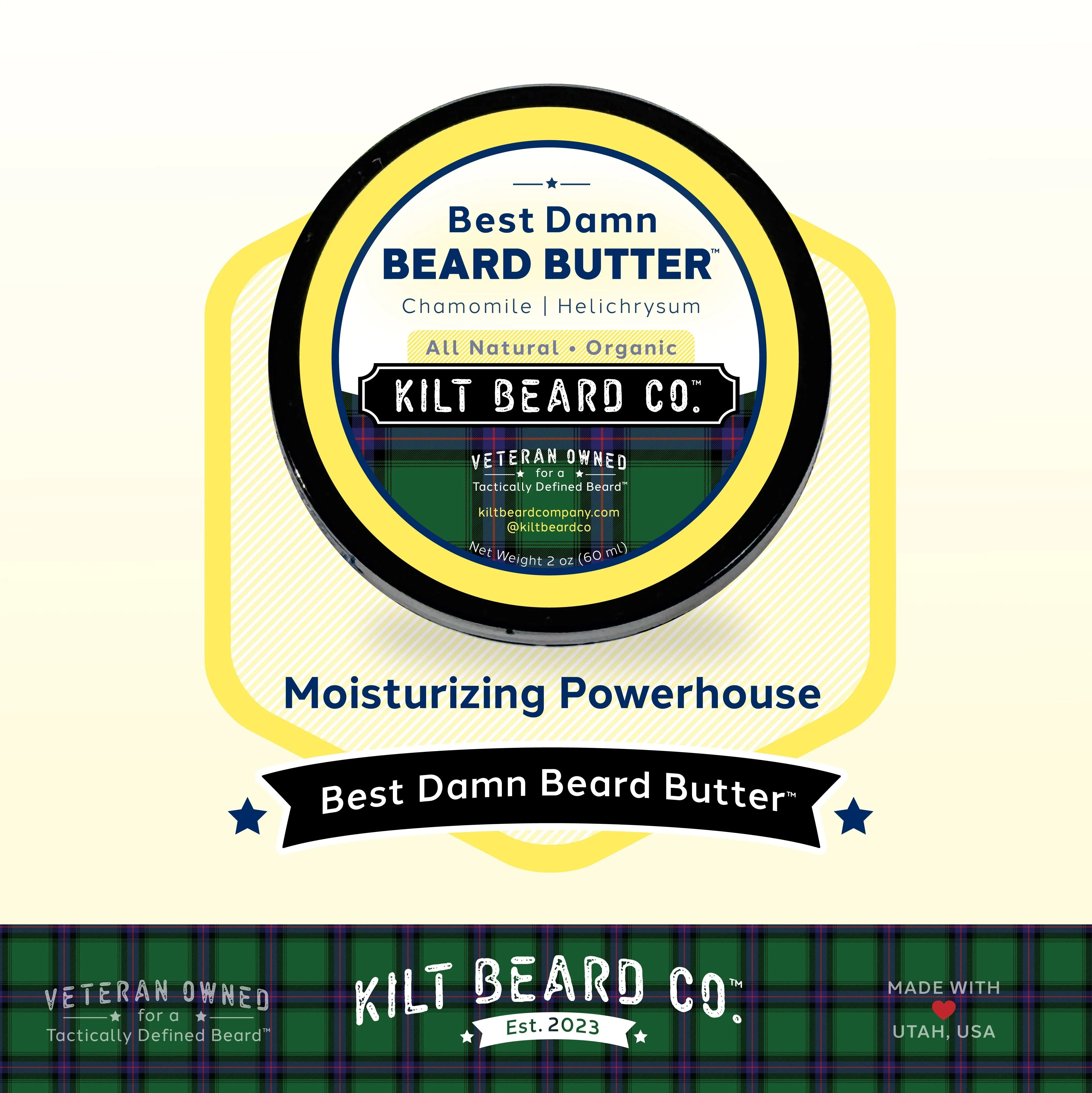 Moisturizing Powerhouse Beard Kit - Peppermint, Mango (Balm, Oil, Butter, Hat, T-shirt)