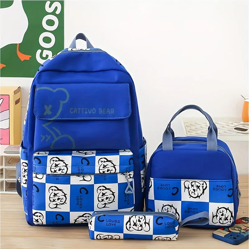 New Lightweight School Backpack For Both Male And Female Students, Laptop Bag, Travel And Leisure Minimalist Bag, College And High School Teddy Bear Checkered Backpack, Teenage Girl Boy Backpack