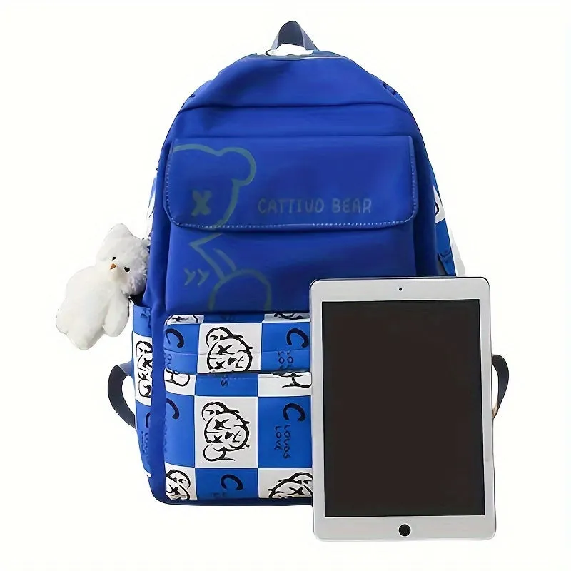 New Lightweight School Backpack For Both Male And Female Students, Laptop Bag, Travel And Leisure Minimalist Bag, College And High School Teddy Bear Checkered Backpack, Teenage Girl Boy Backpack