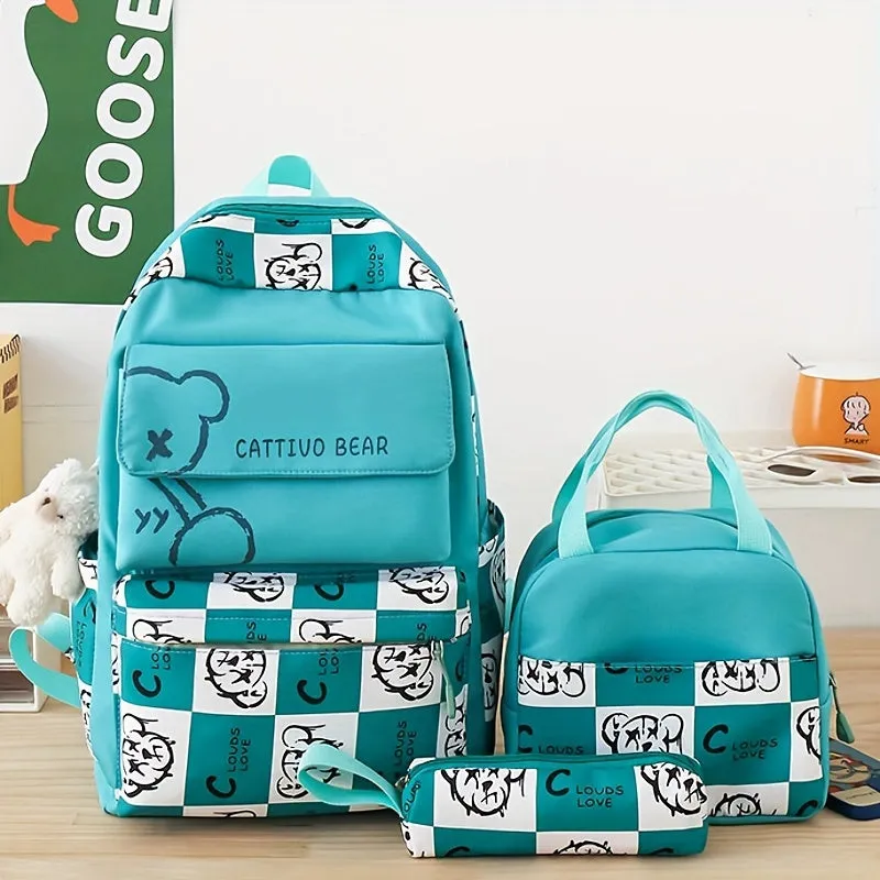 New Lightweight School Backpack For Both Male And Female Students, Laptop Bag, Travel And Leisure Minimalist Bag, College And High School Teddy Bear Checkered Backpack, Teenage Girl Boy Backpack