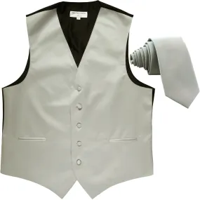 New Men's Formal Tuxedo Vest Waistcoat_2.5" skinny Necktie solid wedding silver