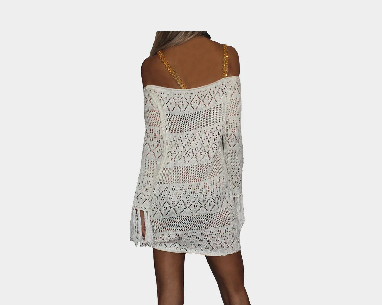 Off-White Gold Sequins Strap Apres Beach Cover-up - The Tuscany