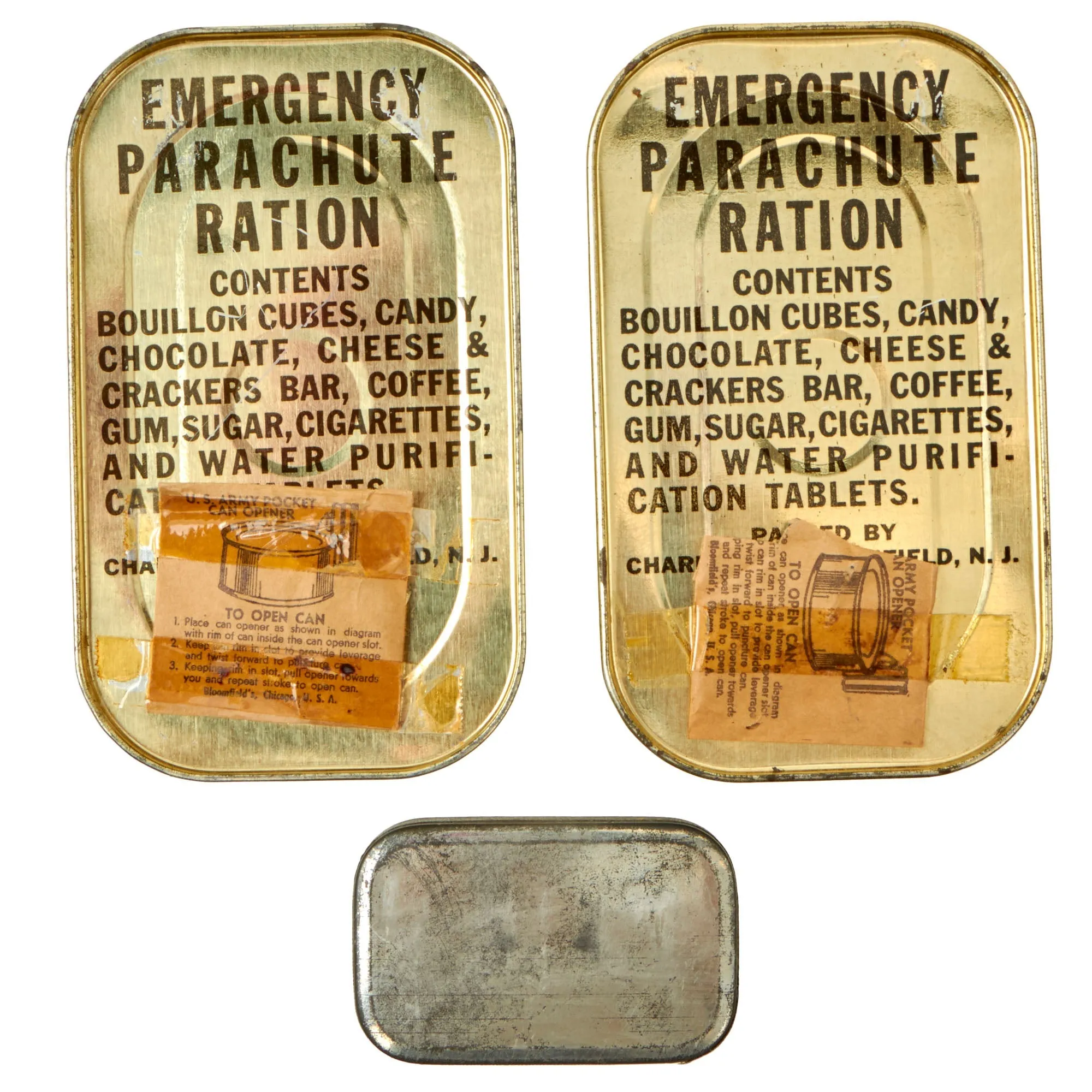 Original U.S. WWII AAF Enormous Survival Equipment Lot - Emergency Parachute Rations & Sealed First Aid Kit