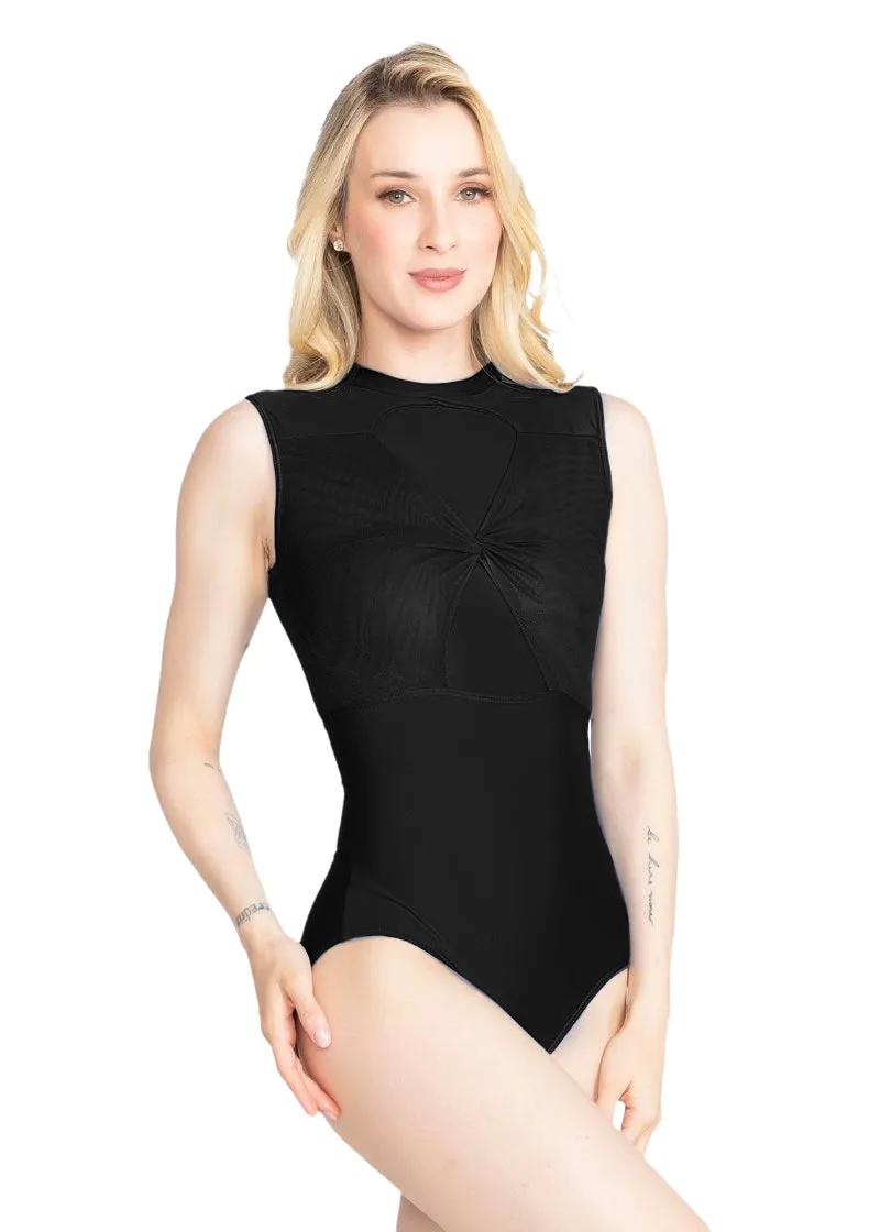 Pamela Twist Front High Neck Leotard (Black)