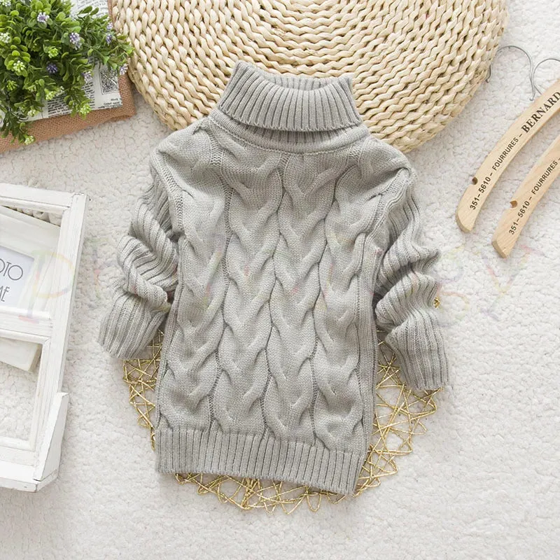 PHILOLOGY 2T-8T bear winter boy girl kid thick Knitted bottoming turtleneck shirts baby high collar pullover toddler sweater