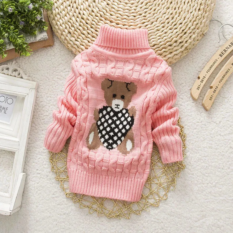 PHILOLOGY 2T-8T bear winter boy girl kid thick Knitted bottoming turtleneck shirts baby high collar pullover toddler sweater