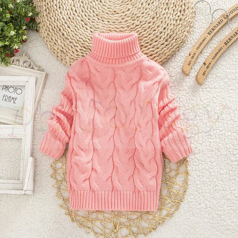 PHILOLOGY 2T-8T bear winter boy girl kid thick Knitted bottoming turtleneck shirts baby high collar pullover toddler sweater