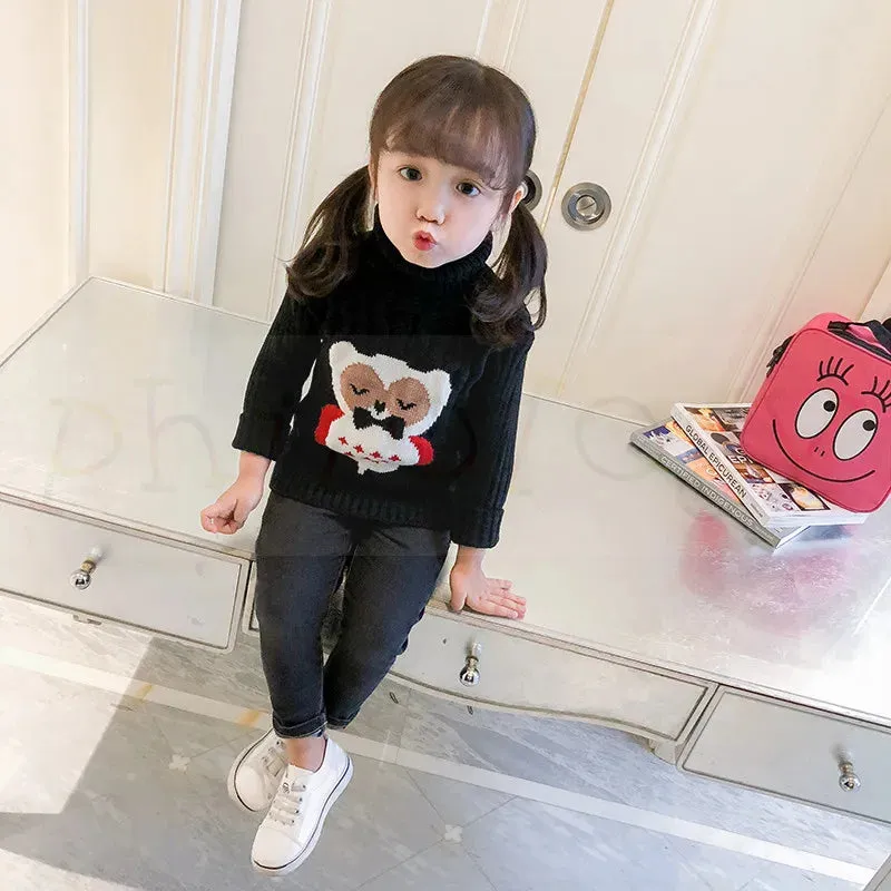 PHILOLOGY 2T-8T owl pattern winter boy girl kid thick Knitted bottoming turtleneck shirts high collar pullover sweater