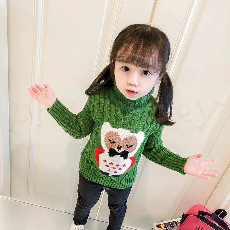 PHILOLOGY 2T-8T owl pattern winter boy girl kid thick Knitted bottoming turtleneck shirts high collar pullover sweater