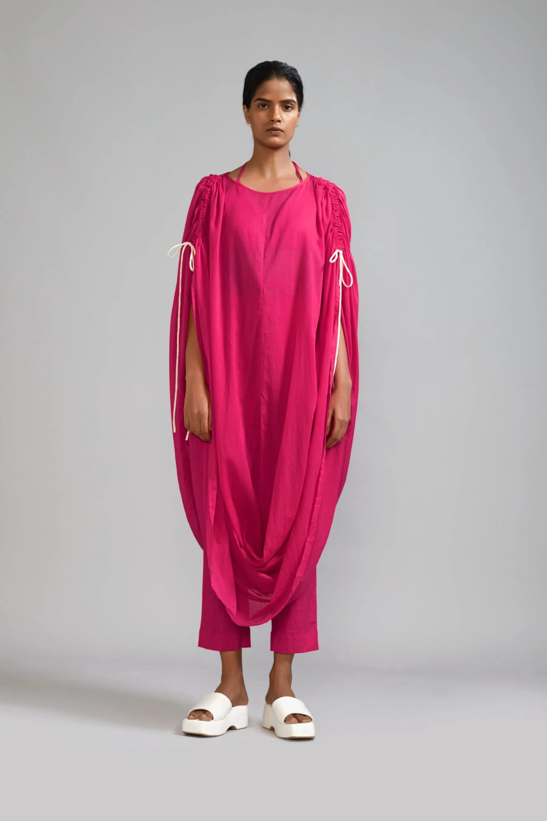 Pink Gathered Cowl Tunic Set (3 PCS) (Ready to Ship)