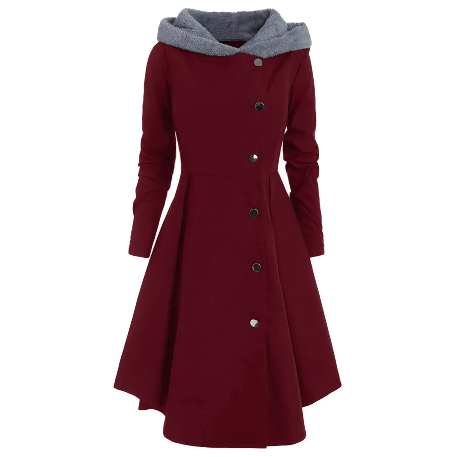 Plus Size Asymmetric Fleece Hooded Coat