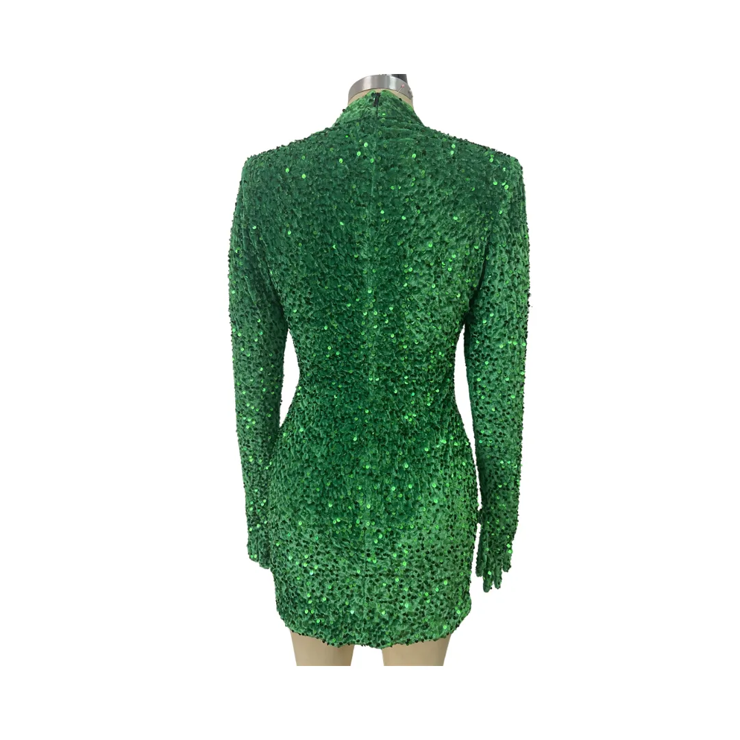 Pre Order:  Green Sequin Velvet Mini Dress