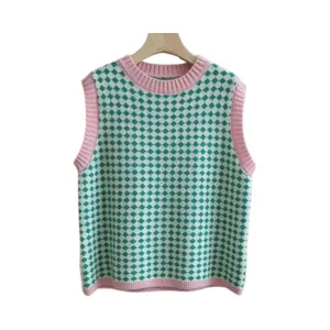 Pre Order: Grid Loose Fit Knit Sweater Vest