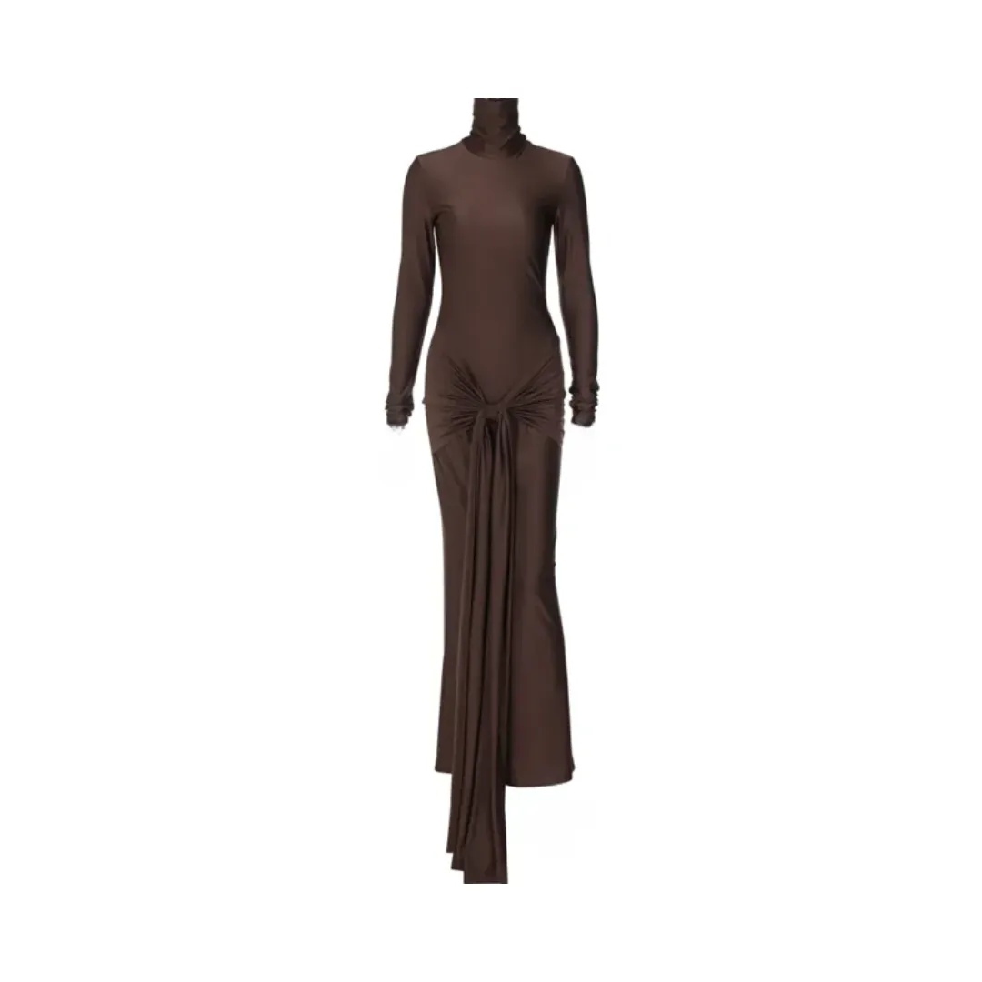 Pre Order:  Turtleneck Low Waist Bandage Maxi Dress