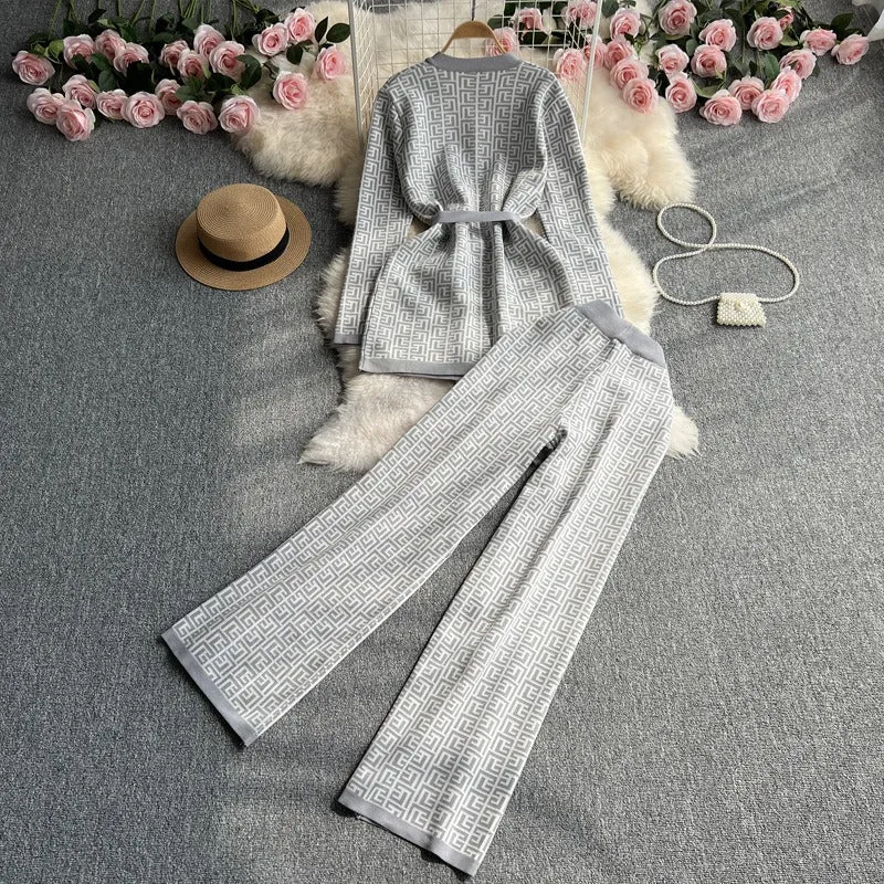 Pre Order:  Two-Piece Knitted Top   Wide Leg Pants