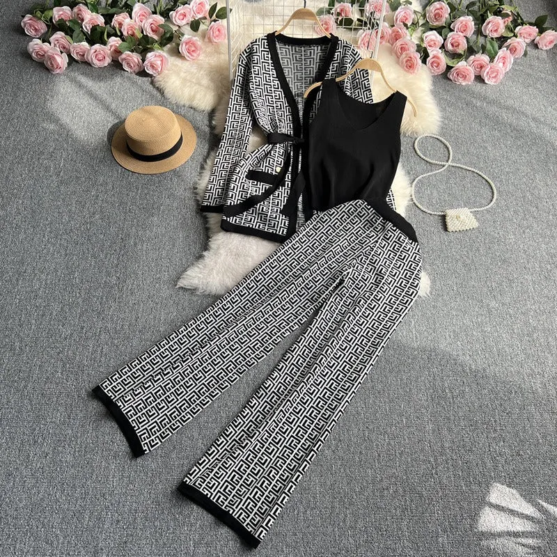 Pre Order:  Two-Piece Knitted Top   Wide Leg Pants