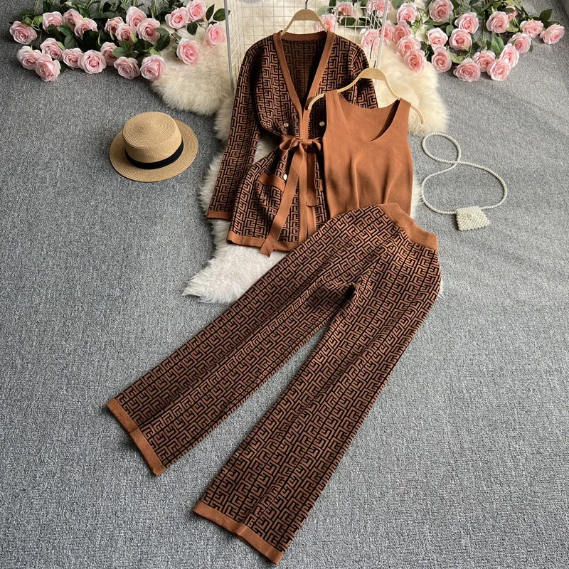 Pre Order:  Two-Piece Knitted Top   Wide Leg Pants