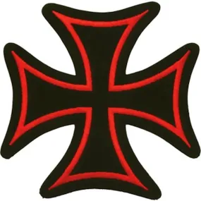 Red Iron Cross With Black Border Motorcycle Vest Patch 6" x 6"