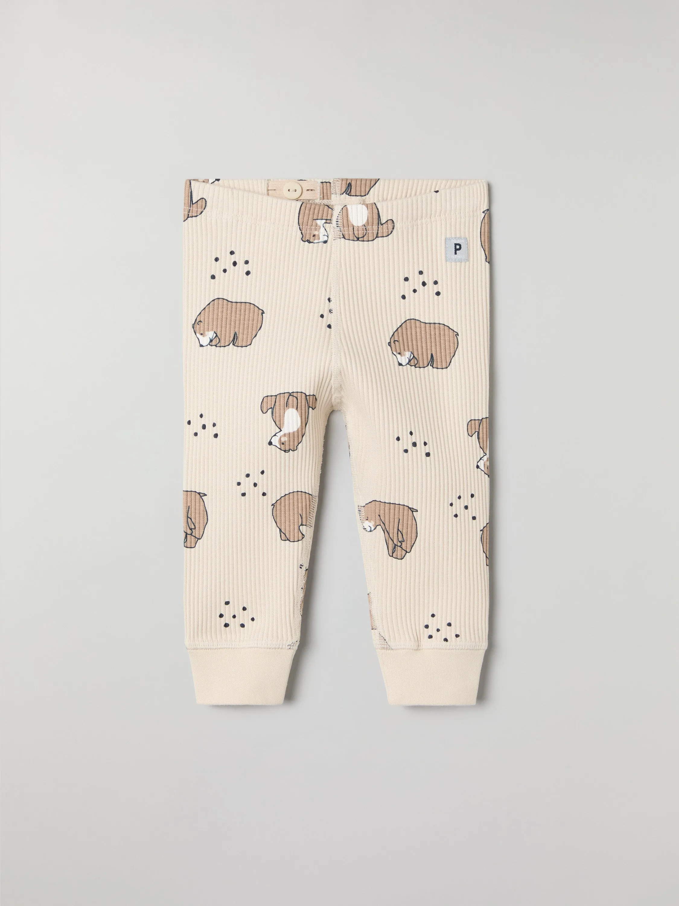 Ribbed Bear Print Baby Leggings