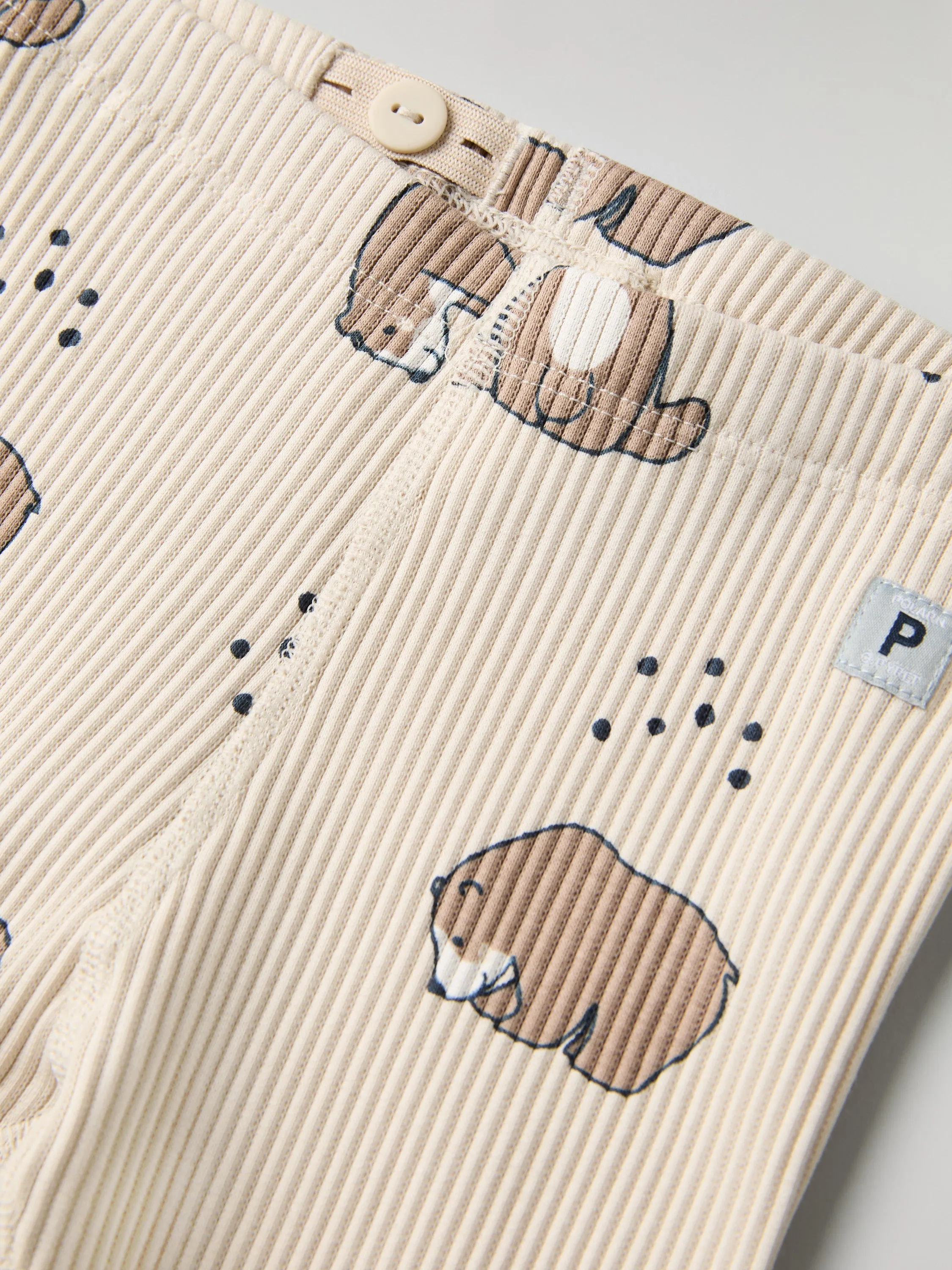 Ribbed Bear Print Baby Leggings