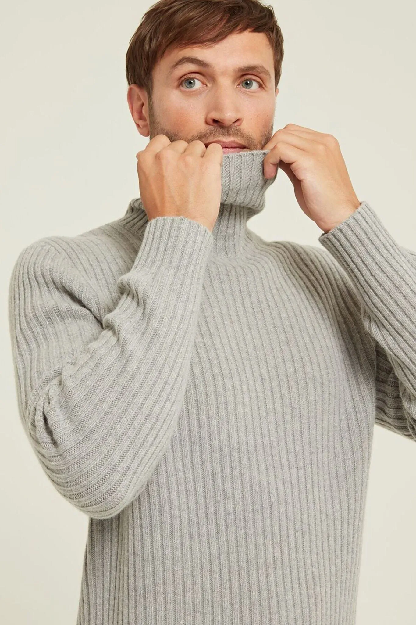 Ribbed Merino Wool Roll Neck Sweater