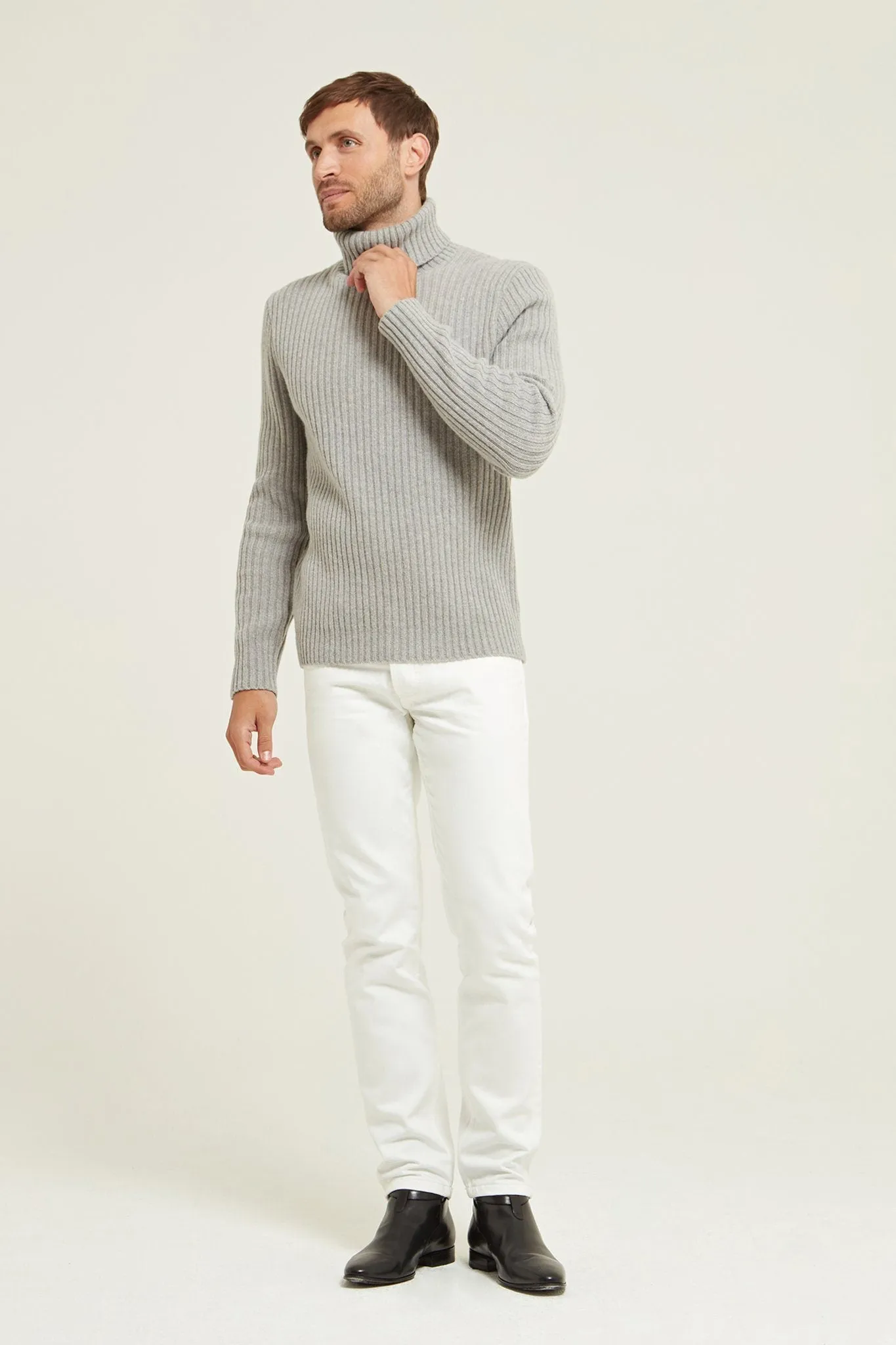 Ribbed Merino Wool Roll Neck Sweater