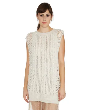 Ryan Roche | Cashmere Fisherman Sleeveless Sweater in Ivory