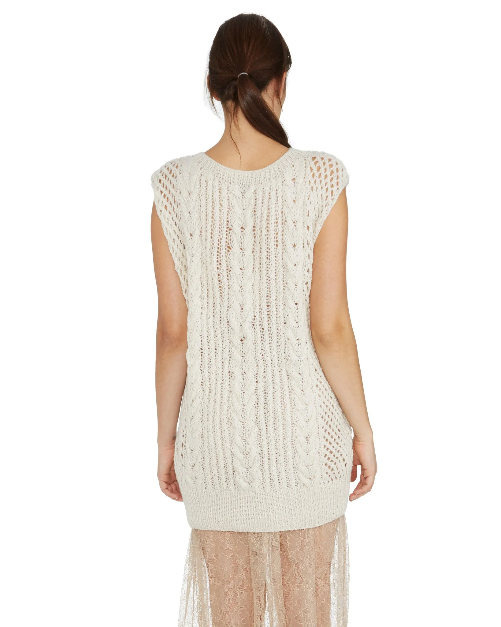 Ryan Roche | Cashmere Fisherman Sleeveless Sweater in Ivory