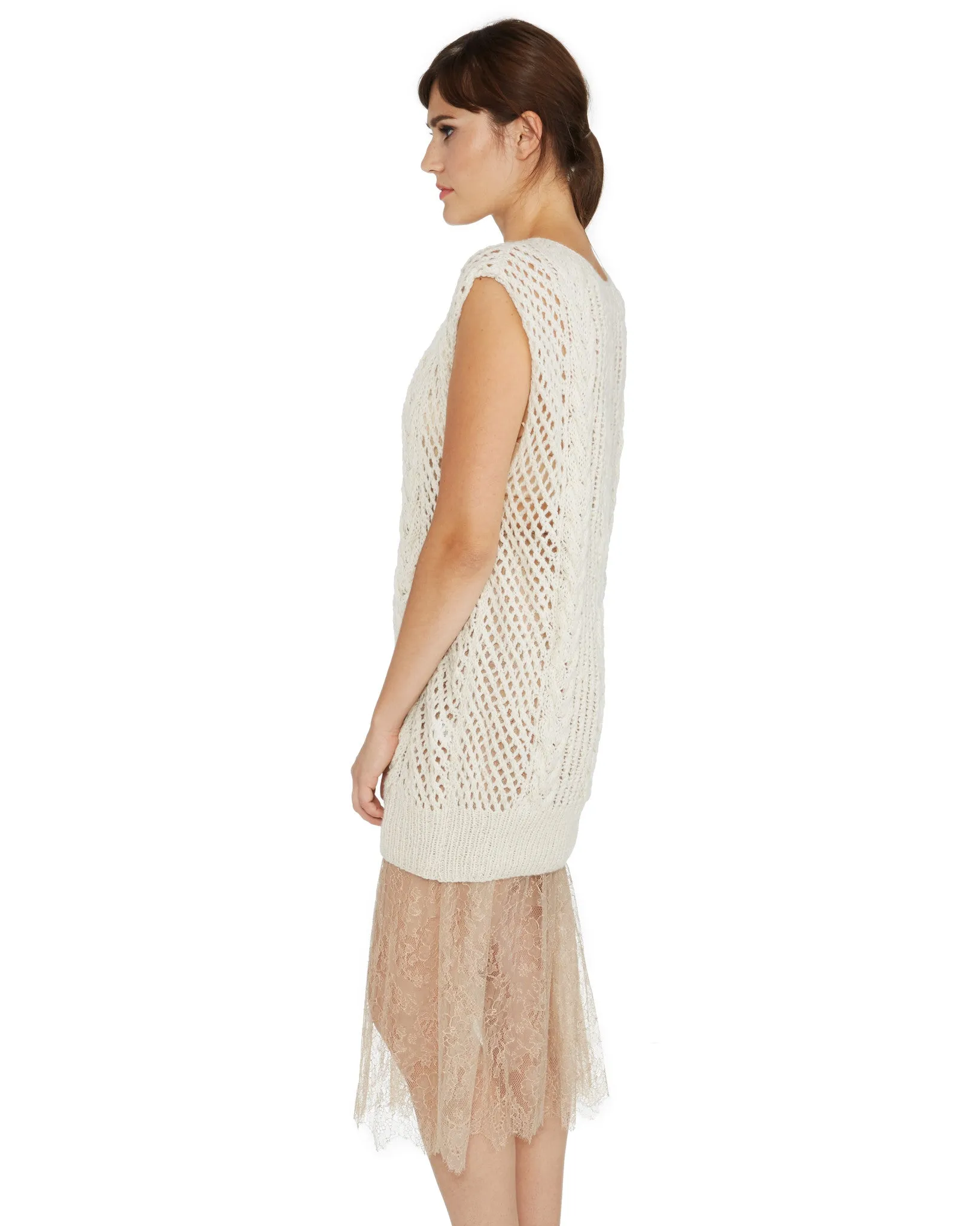 Ryan Roche | Cashmere Fisherman Sleeveless Sweater in Ivory