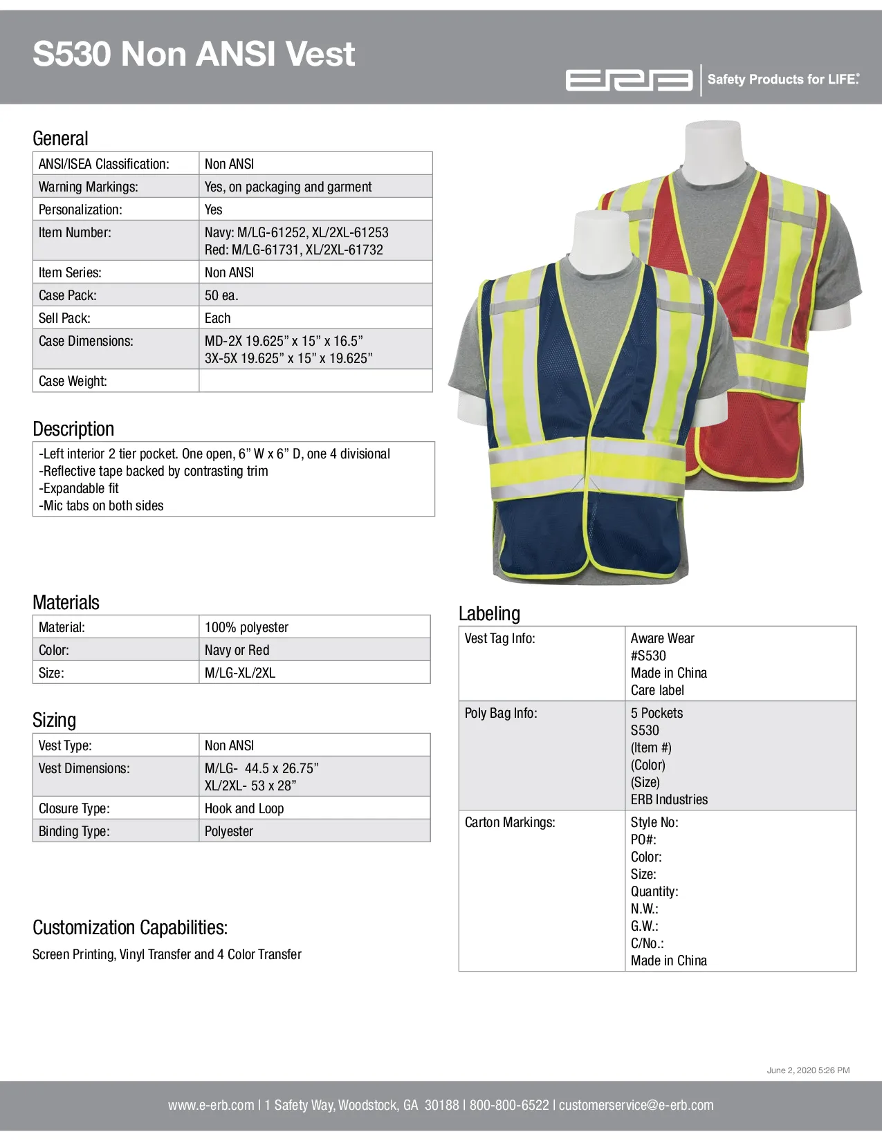 S530 Non-ANSI Expandable Safety Vest