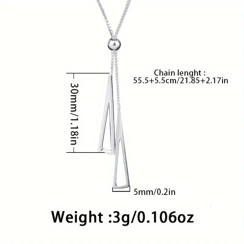 S925 Sterling Silver Adjustable Geometric Triangle Pull-Chain Lariat Necklace Elegant Style Y Shape Necklace Minimalist Vacation Style Accessory