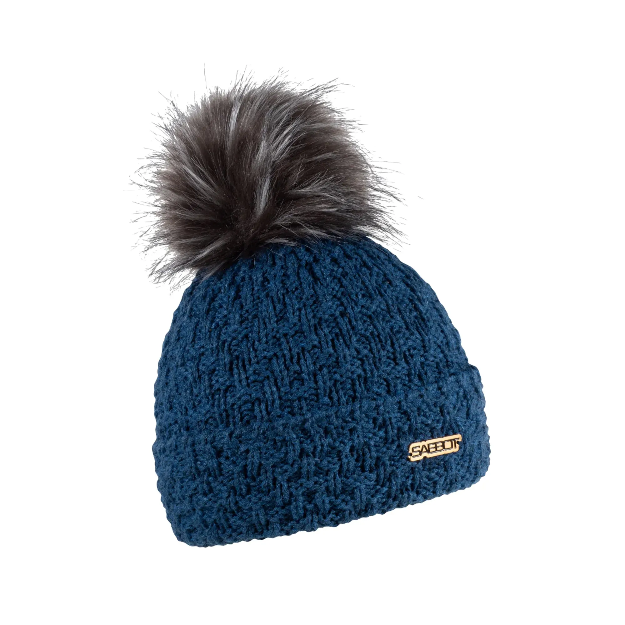 Sabbot Petra Fold Faux Fur Bobble Hat Denim Blue