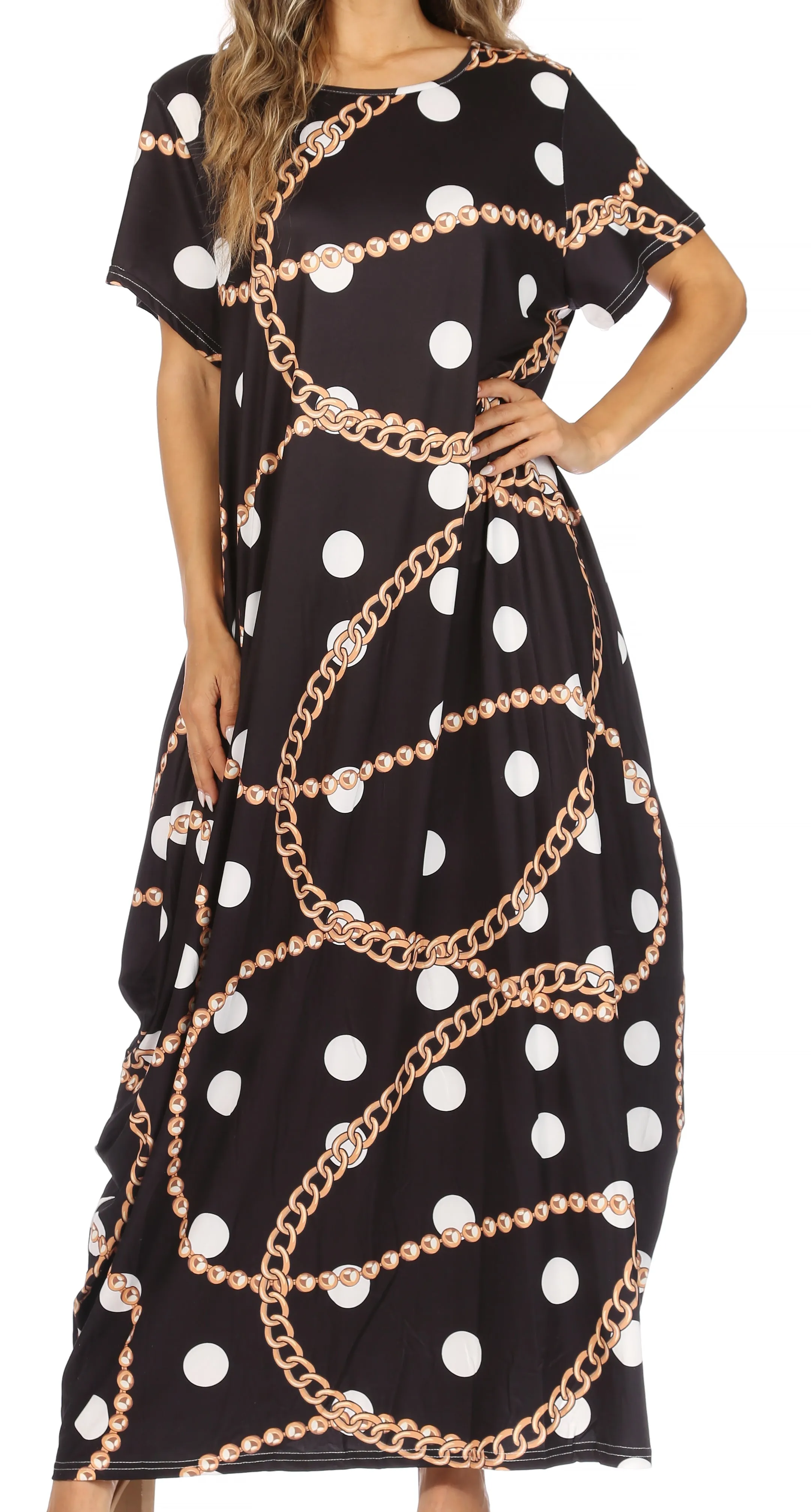 Sakkas Abeni Women's Short Sleeve Casual Print Long Maxi Cover-up Caftan Dress