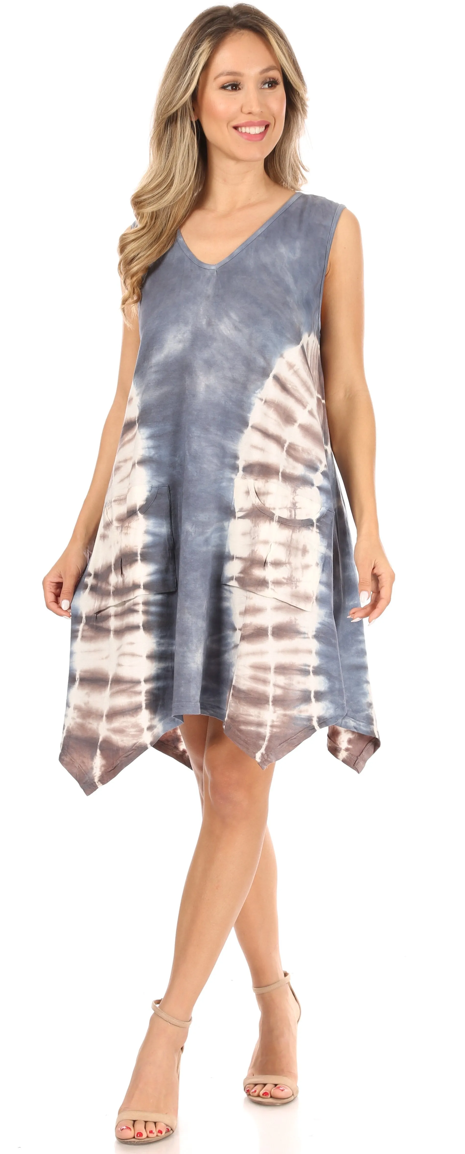 Sakkas Lunna Women's Casual Sleeveless Hi-low V-neck Knit Tie-dye Dress Cover-up